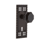 Nostalgic Warehouse Craftsman Solid Brass Rose Privacy Door Knob Set with Black Waldorf Knob and Keyhole for 2-3/4" Backset Timeless Bronze