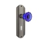 Nostalgic Warehouse Deco Solid Brass Rose Privacy Door Knob Set with Cobalt Crystal Knob and Decorative Keyhole for 2-3/8" Backset Antique Pewter