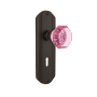 Nostalgic Warehouse Deco Solid Brass Rose Privacy Door Knob Set with Pink Waldorf Knob and Decorative Keyhole for 2-3/4" Backset Oil-Rubbed Bronze
