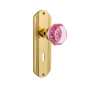 Nostalgic Warehouse Deco Solid Brass Rose Privacy Door Knob Set with Pink Waldorf Knob and Decorative Keyhole for 2-3/4" Backset Polished Brass