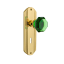 Nostalgic Warehouse Deco Solid Brass Rose Privacy Door Knob Set with Emerald Waldorf Knob and Decorative Keyhole for 2-3/8" Backset Polished Brass