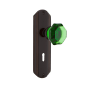 Nostalgic Warehouse Deco Solid Brass Rose Privacy Door Knob Set with Emerald Waldorf Knob and Decorative Keyhole for 2-3/8" Backset Timeless Bronze