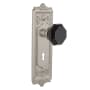 Nostalgic Warehouse Egg and Dart Solid Brass Rose Privacy Door Knob Set with Black Waldorf Knob and Decorative Keyhole for 2-3/8" Backset Satin Nickel