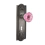 Nostalgic Warehouse Meadows Solid Brass Rose Privacy Door Knob Set with Pink Crystal Door Knob and Decorative Keyhole for 2-3/8" Backset Antique Pewter
