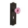 Nostalgic Warehouse Meadows Solid Brass Rose Privacy Door Knob Set with Pink Crystal Door Knob and Decorative Keyhole for 2-3/8" Backset Oil-Rubbed Bronze