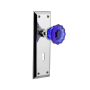 Nostalgic Warehouse New York Solid Brass Rose Privacy Door Knob Set with Cobalt Crystal Knob and Decorative Keyhole for 2-3/8" Backset Bright Chrome