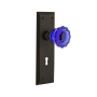 Nostalgic Warehouse New York Solid Brass Rose Privacy Door Knob Set with Cobalt Crystal Knob and Decorative Keyhole for 2-3/8" Backset Oil-Rubbed Bronze
