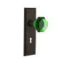 Nostalgic Warehouse New York Solid Brass Rose Privacy Door Knob Set with Emerald Waldorf Knob and Decorative Keyhole for 2-3/4" Backset Oil-Rubbed Bronze