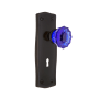 Nostalgic Warehouse Prairie Solid Brass Rose Privacy Door Knob Set with Cobalt Crystal Knob and Decorative Keyhole for 2-3/8" Backset Timeless Bronze