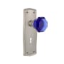 Nostalgic Warehouse Prairie Solid Brass Rose Privacy Door Knob Set with Cobalt Waldorf Knob and Decorative Keyhole for 2-3/4" Backset Satin Nickel