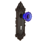 Nostalgic Warehouse Victorian Rose Privacy Door Knob Set with Cobalt Crystal Knob and Decorative Skeleton Keyhole for 2-3/4" Backset Timeless Bronze