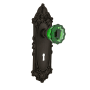 Nostalgic Warehouse Victorian Rose Privacy Door Knob Set with Emerald Crystal Knob and Decorative Skeleton Keyhole for 2-3/8" Backset Oil Rubbed Bronze
