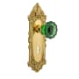Nostalgic Warehouse Victorian Rose Privacy Door Knob Set with Emerald Crystal Knob and Decorative Skeleton Keyhole for 2-3/8" Backset Polished Brass