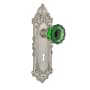 Nostalgic Warehouse Victorian Rose Privacy Door Knob Set with Emerald Crystal Knob and Decorative Skeleton Keyhole for 2-3/8" Backset Satin Nickel