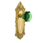 Nostalgic Warehouse Victorian Rose Privacy Door Knob Set with Emerald Waldorf Knob and Decorative Skeleton Keyhole for 2-3/4" Backset Polished Brass