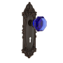 Nostalgic Warehouse Victorian Rose Privacy Door Knob Set with Cobalt Waldorf Knob and Decorative Skeleton Keyhole for 2-3/8" Backset Timeless Bronze