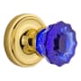 Nostalgic Warehouse Classic Solid Brass Rose Vintage Retrofit Entry Door Knob Set with Cobalt Crystal Knob and Skeleton Keyhole Unlacquered Brass