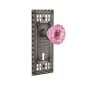 Nostalgic Warehouse Craftsman Solid Brass Rose Vintage Retrofit Entry Door Knob Set with Pink Crystal Knob and Skeleton Key Antique Pewter