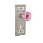 Nostalgic Warehouse Craftsman Solid Brass Rose Vintage Retrofit Entry Door Knob Set with Pink Crystal Knob and Skeleton Key Satin Nickel