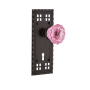 Nostalgic Warehouse Craftsman Solid Brass Rose Vintage Retrofit Entry Door Knob Set with Pink Crystal Knob and Skeleton Key Timeless Bronze