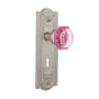 Nostalgic Warehouse Meadows Solid Brass Rose Vintage Retrofit Entry Door Knob Set with Pink Waldorf Door Knob and Skeleton Key Satin Nickel