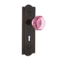 Nostalgic Warehouse Meadows Solid Brass Rose Vintage Retrofit Entry Door Knob Set with Pink Waldorf Door Knob and Skeleton Key Timeless Bronze