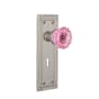 Nostalgic Warehouse Mission Solid Brass Rose Vintage Retrofit Entry Door Knob Set with Pink Crystal Knob and Skeleton Key Satin Nickel