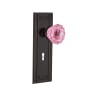 Nostalgic Warehouse Mission Solid Brass Rose Vintage Retrofit Entry Door Knob Set with Pink Crystal Knob and Skeleton Key Timeless Bronze