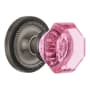 Nostalgic Warehouse Rope Solid Brass Rose Vintage Entry Retrofit Door Knob Set with Pink Waldorf Knob and Skeleton Keyhole Antique Pewter