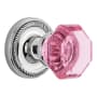 Nostalgic Warehouse Rope Solid Brass Rose Vintage Entry Retrofit Door Knob Set with Pink Waldorf Knob and Skeleton Keyhole Bright Chrome