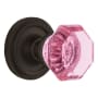 Nostalgic Warehouse Rope Solid Brass Rose Vintage Entry Retrofit Door Knob Set with Pink Waldorf Knob and Skeleton Keyhole Oil-Rubbed Bronze