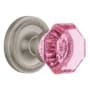 Nostalgic Warehouse Rope Solid Brass Rose Vintage Entry Retrofit Door Knob Set with Pink Waldorf Knob and Skeleton Keyhole Satin Nickel