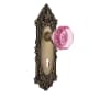 Nostalgic Warehouse Victorian Rose Vintage Entry Door Retrofit with Pink Waldorf Knob and Decorative Skeleton Keyhole Antique Brass