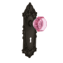 Nostalgic Warehouse Victorian Rose Vintage Entry Door Retrofit with Pink Waldorf Knob and Decorative Skeleton Keyhole Oil Rubbed Bronze