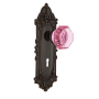 Nostalgic Warehouse Victorian Rose Vintage Entry Door Retrofit with Pink Waldorf Knob and Decorative Skeleton Keyhole Timeless Bronze