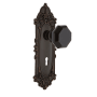 Nostalgic Warehouse Victorian Rose Vintage Entry Door Retrofit with Black Waldorf Knob and Decorative Skeleton Keyhole Timeless Bronze