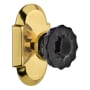 Nostalgic Warehouse Cottage Solid Brass Rose Passage Door Knob Set with Black Crystal Knob and 2-3/8" Backset Polished Brass