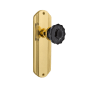 Nostalgic Warehouse Deco Solid Brass Rose Passage Door Knob Set with Black Crystal Knob and 2-3/8" Backset Unlacquered Brass