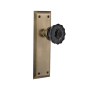 Nostalgic Warehouse New York Solid Brass Rose Passage Door Knob Set with Black Crystal Knob for 2-3/8" Backset Antique Brass