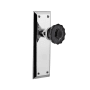 Nostalgic Warehouse New York Solid Brass Rose Passage Door Knob Set with Black Crystal Knob for 2-3/8" Backset Bright Chrome