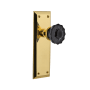 Nostalgic Warehouse New York Solid Brass Rose Passage Door Knob Set with Black Crystal Knob for 2-3/8" Backset Unlacquered Brass