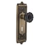 Nostalgic Warehouse Egg and Dart Solid Brass Rose Passage Door Knob Set with Black Crystal Knob and Decorative Keyhole for 2-3/4" Backset Antique Brass