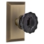 Nostalgic Warehouse Studio Solid Brass Rose Single Dummy Door Knob with Black Crystal Knob Antique Brass