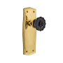 Nostalgic Warehouse Prairie Solid Brass Rose Privacy Door Knob Set with Black Crystal Knob for 2-3/8" Backset Polished Brass