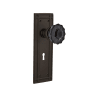 Nostalgic Warehouse Mission Solid Brass Rose Privacy Door Knob Set with Black Crystal Knob and Decorative Keyhole for 2-3/8" Backset Oil-Rubbed Bronze