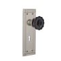 Nostalgic Warehouse Mission Solid Brass Rose Privacy Door Knob Set with Black Crystal Knob and Decorative Keyhole for 2-3/8" Backset Satin Nickel