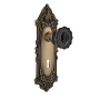 Nostalgic Warehouse Victorian Rose Privacy Door Knob Set with Black Crystal Knob and Decorative Skeleton Keyhole for 2-3/4" Backset Antique Brass