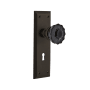 Nostalgic Warehouse New York Solid Brass Rose Vintage Retrofit Entry Door Knob Set with Black Crystal Knob and Skeleton Keyhole Oil-Rubbed Bronze