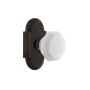 Nostalgic Warehouse Cottage Solid Brass Rose Passage Door Knob Set with White Milk Glass Waldorf Knob and 2-3/4" Backset Timeless Bronze
