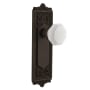 Nostalgic Warehouse Egg & Dart Solid Brass Rose Passage Door Knob Set with White Milk Glass Waldorf Knob and 2-3/4" Backset Oil-Rubbed Bronze